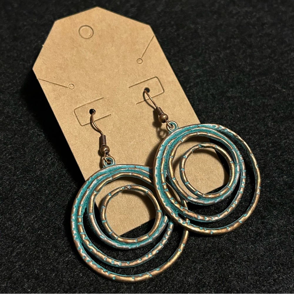 Turquoise Patina Multi-Hoop Dangle Earrings - Women Jewelry